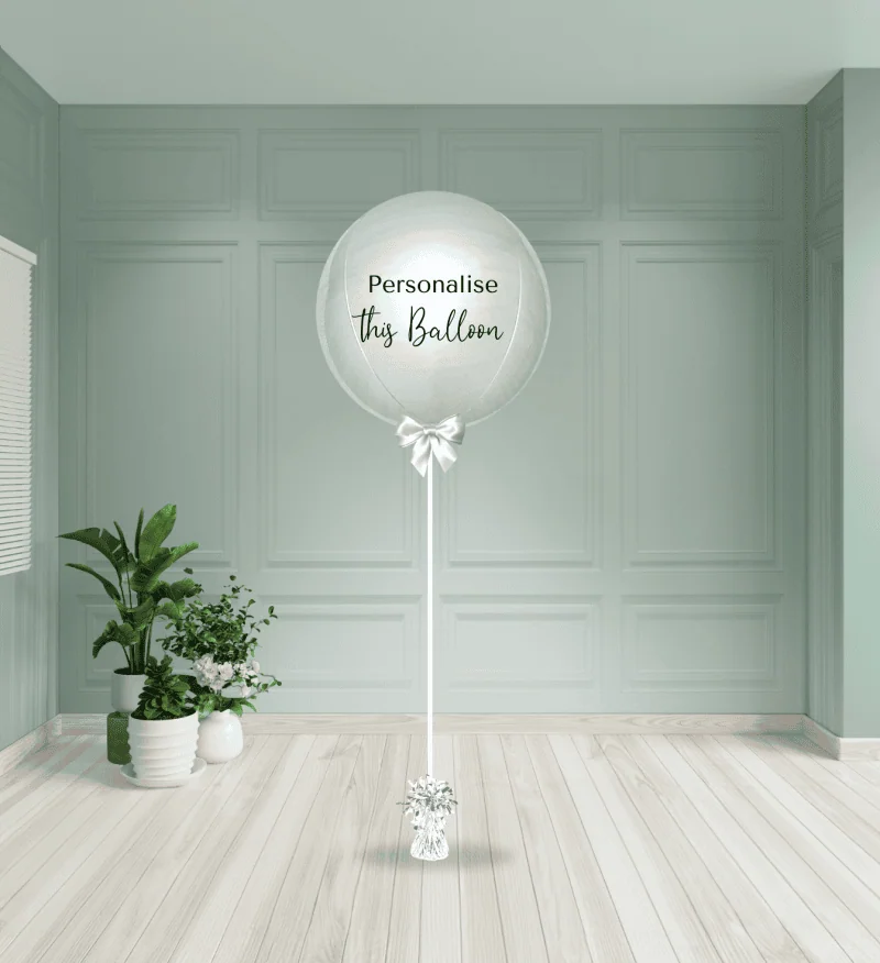 Inflated personalised 16 inch silver round helium foil balloon