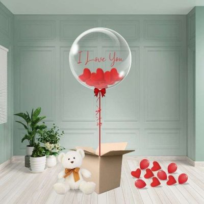 Valentine’s Bubble Balloon delivered in a box and personalised