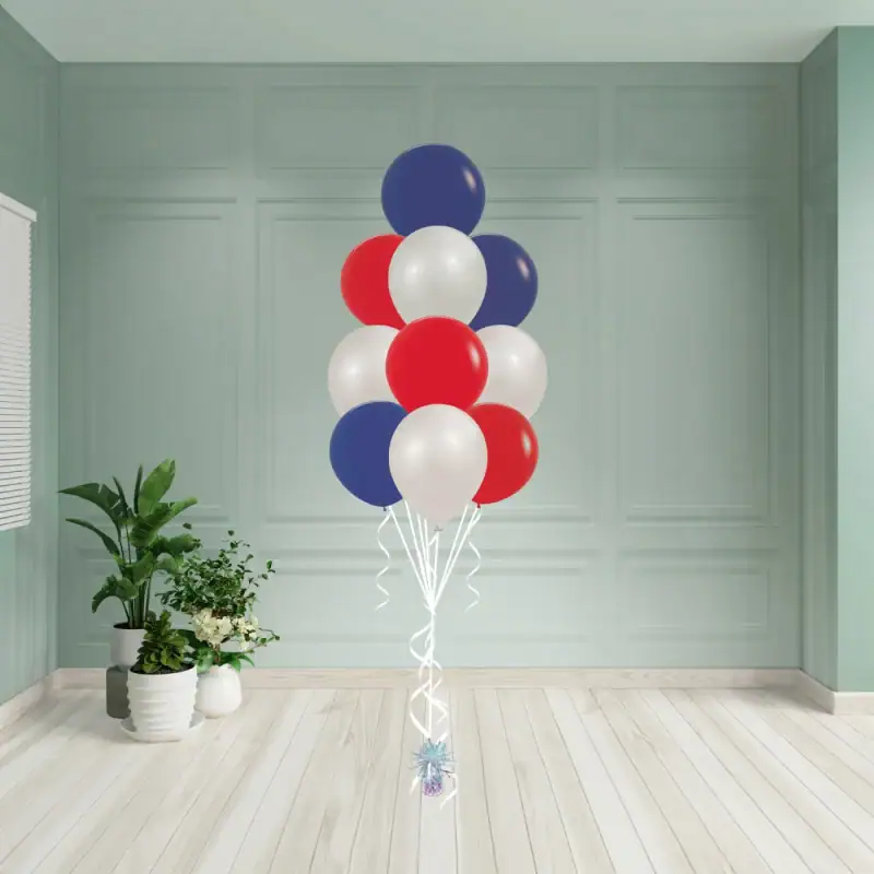 Red white and blue inflated balloon bouquet styled for a patriotic celebration